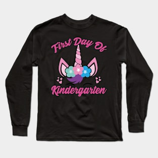 Unicorn With Pink Text | First Day of Kindergarten Long Sleeve T-Shirt